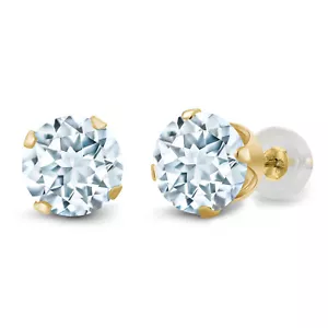 1.50 Ct Round Sky Blue Aquamarine 14K Yellow Gold 4-prong Stud Earrings 6mm - Picture 1 of 3