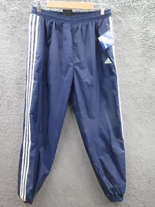 NWT Rare 90s Adidas TEAM Vintage Lined Nylon Navy Blue Track Pants Men's Large - Picture 1 of 14