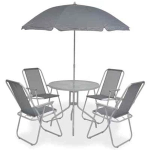 6-Piece Outdoor Dining Set with Umbrella Garden Patio Chairs Table Setting Grey - Picture 1 of 11