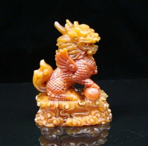 Estatua china de jade tallada a mano hecha a mano león exquisita de piedra Shoushan - Imagen 1 de 8