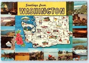 Postcard Greetings from Washington with Map and Multiple Views - Picture 1 of 2