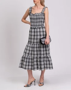 RRP€549 VERONICA BEARD Ziada Tiered Dress US12 UK16 IT48 XXL Plaid Square Neck - Picture 1 of 7