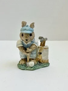 Mervyns 1993 Golfing Bunny Rabbit with Golf Clubs Resin Figurine 4" Vintage - Picture 1 of 7