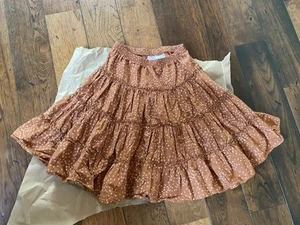 Hanna Andersson Cotton Tiered Skirt Hearts Tan Pink White - Picture 1 of 6