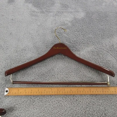 Polo Ralph Lauren Traje de Madera Percha Marrón Madera Pantalones Barra Oro Gancho Armario Foto 1 de 4