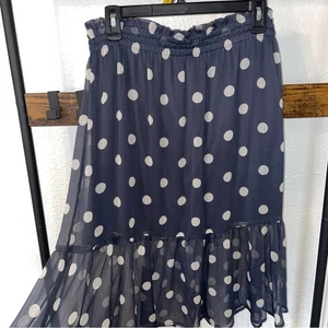 Lauren Conrad navy blue skirt white polka dot sheer top layer size L large Nwt - Picture 1 of 5