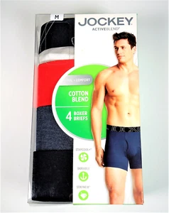 Jockey Mens Medium 4-Pack Active Cotton Blend Boxer Briefs Grey Black Red - Picture 1 of 5