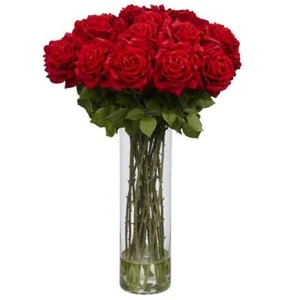 Nearly Natural Artificial Flower 31" Rose Silk Arrangement Plastic Tabletop Red - Picture 1 of 5