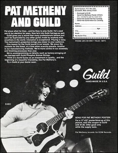 Pat Metheny 1980 Guild D-40C guitarra acústica anuncio 8 x 11 blanco y negro impresión de anuncio - Imagen 1 de 3