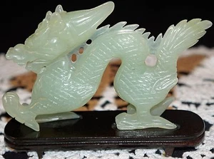 Rare 100% Natural Green Jade Jadeite Carved Dragon Dragons Loong Animal Statue - Picture 1 of 12