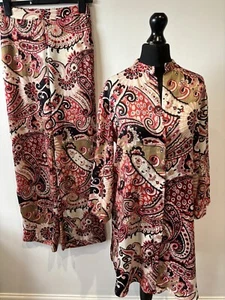 Zara passende Paisley Print Satin Long Bluse Shorts Co-ord Set Gr. XS/S - Bild 1 von 18