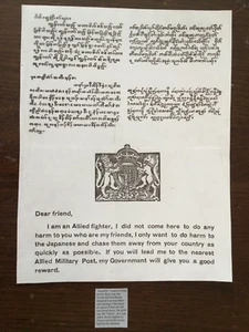 1944 WWII “BLOODCHIT” REQUESTING SAFE PASSAGE TO ALLIED AIRMEN *Reproduction* - Picture 1 of 7