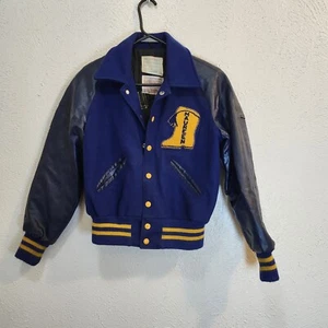 Vtg DeLong Girls Blue & Gold Letter Jacket Rangerettes Band & Cheer Size Small - Picture 1 of 12