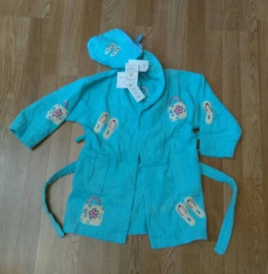 Aegean Apparel Blue Flip Flops Bag Pocketed Girls Bath Robe with Pouch Small - Image 1 of 4