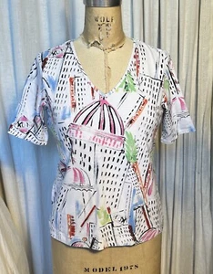 Chicos Womens Cotton Blend Jersey City Print T-Shirt Sz 0 Pre-owned - Picture 1 of 9