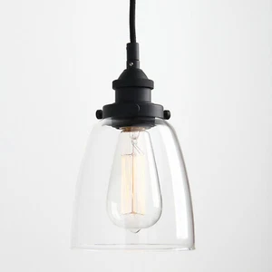 PATHSON VINTAGE INDUSTRIAL BLACK CEILING PENDANT LIGHT 5.6"CLEAR GLASS LAMPSHADE - Picture 1 of 8