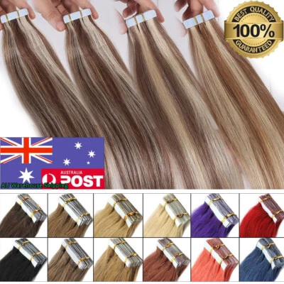 Invisible Tape in Remy Human Hair Extensions Skin Wefts Full Head Thick Hair AU - image 1 of 4
