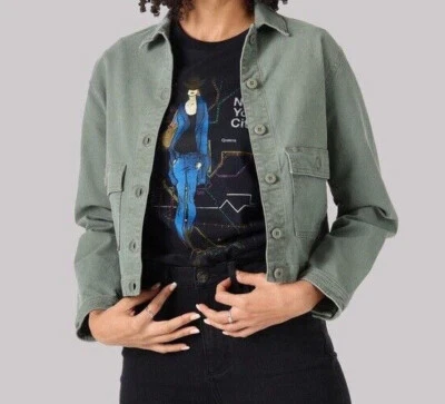 NWT LEE XL Denim Crop Chore Jacket Jean Coat Military Ivy Army Olive Green - Image 1 of 4