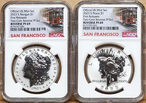 2023 s reverse proof morgan and peace silver dollar set ngc rp 69 fr sf  in hand - Picture 1 of 2