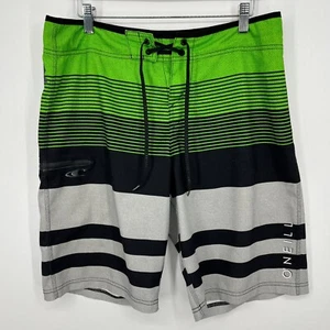 O'Neill Swim Trunks Men's Size 33 Green Striped Drawstring Logo - Picture 1 of 13