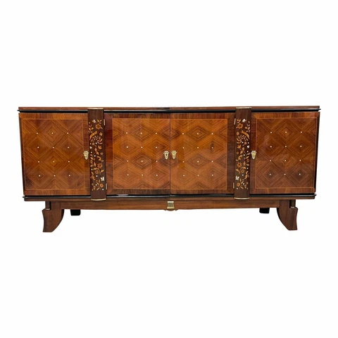 French Art Deco Palisander with Mother of Pearl Inlay Sideboard by Jules Leleu Cover