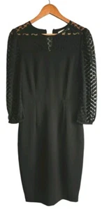 BODEN Isabella Ponte Sheath Dress Womens 6 Black Swiss Dot Neck  Sleeves Event  - Picture 1 of 8