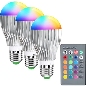 3 Packs Color Change Light Bulbs RGB LED Light Bulbs with Remote E27 Screw Base - Picture 1 of 12