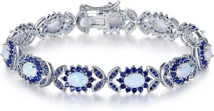 10Ct Oval Cut Simulated Fire Opal Women's Tennis Bracelet 14K White Gold Plated - Picture 1 of 3