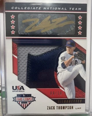 2019 Panini USA Baseball Stars & Stripes Silhouettes /10 Zack Thompson Gold Auto - Image 1 of 2