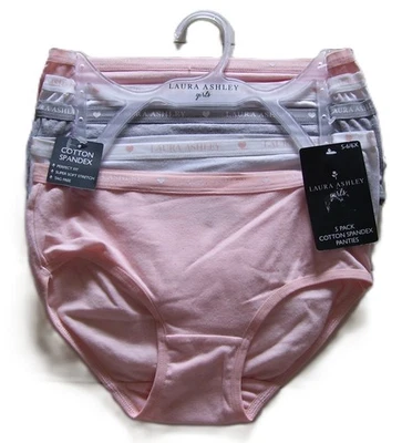 Niñas LAURA ASHLEY 5 Pk Melocotón Blanco Gris Algodón Spandex Bragas Ropa Interior S 6-6X Foto 1 de 3