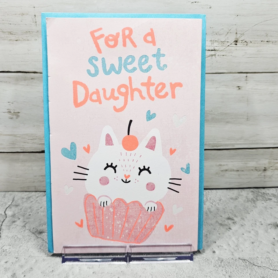 Tarjeta emergente American Greetings 6x8 día de San Valentín para hija naranja azul gato Foto 1 de 4