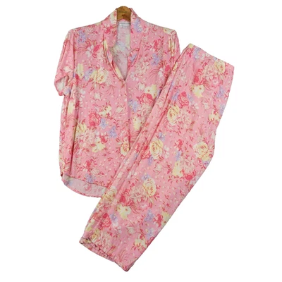 Miss Elaine pajama set womens XL 100% rayon periwinkle rose pink pants shirt - Image 1 of 4