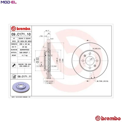 2x BRAKE DISC 09.C171.11 FOR HYUNDAI ACCENT/i25/IV/SOLARIS FLUIDIC/VERNA  KIA - Image 1 of 4