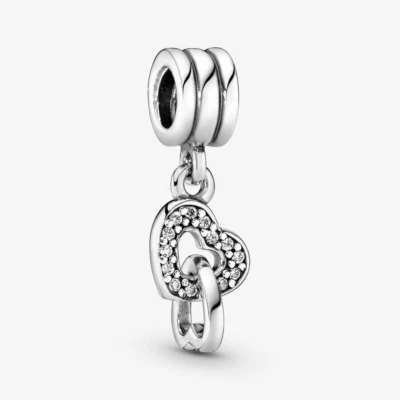 PANDORA Charm Anhänger Bead Verschlungene Herzen 925 Silber Steine weiß 791242CZ - Bild 1 von 4