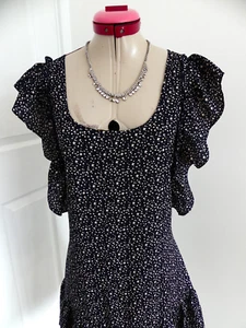 MISS SHOP Blue Cream Mini DRESS Size Aus 16 Cream Star Dots Print Frills Party - Picture 1 of 6