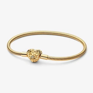Pandora Heart shaped daisy Clasp Snake chain 18cm Bracelet Gold No box - Picture 1 of 3