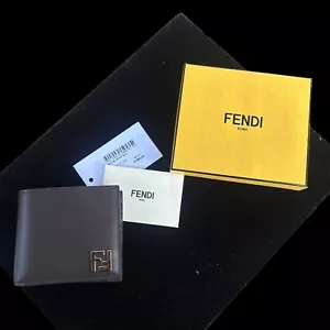 Fendi Authentic Men's FF Logo Brown Leather Bifold Wallet NWT - Picture 1 of 11