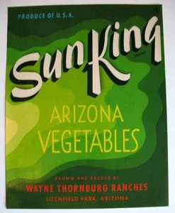 1950s Sun King Arizona Vegetable Crate Label - Picture 1 of 1