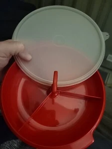 Vintage Tupperware Red Suzette Divided Relish Serving Tray With Handle Lid 608-4 - Picture 1 of 1