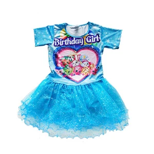 Beautiful Sparkly Shopkins Tutu Birthday Girl Print Blue Party Dress sizes 6-12  - Picture 1 of 2