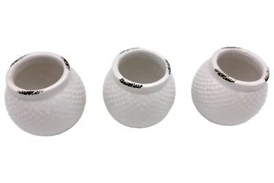 White Rustic Ceramic Decorative Flower Pots Hob Knob Ribs Farm House | Set Of 3 - Image 1 of 4