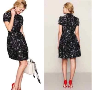 Kate Spade Nelli 100% Silk Fit Flare Dress sz 2 Black Gray Abstract Print Career - Picture 1 of 14