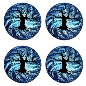The Tree Of Life 4 Piece Blue Coaster Set, Pagan, Lightning, Fantasy, Mystical - Picture 1 of 3