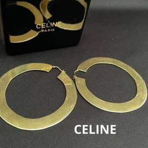 CELINE Vintage Gold Hoop Earrings 7.5cm (2.95") Old Celine Ring Style - Picture 1 of 7