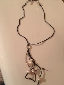 Chan luu NWT 28"Sterling silver brown leather pink freshwater pearl necklace - Picture 1 of 6