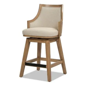 Bahama 26 Cane Rattan Swivel Counter Stool with Recessed Arms Taupe Beige - Picture 1 of 6