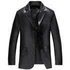 Men's Jacket Dress Fashion Formal Leather Blazer Single Breasted Coat Outerwear