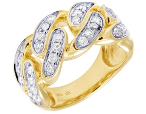 Men's Diamond Cuban Link 10K Yellow Gold Cuban Link band Ring 1 1/2 Ct 13mm - Picture 1 of 6