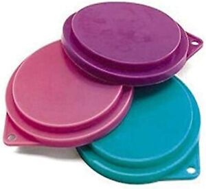 Pet Food Can Covers Set of 3 Assorted Colors 3-1/2 inches Dogs Cats Pets Lids
