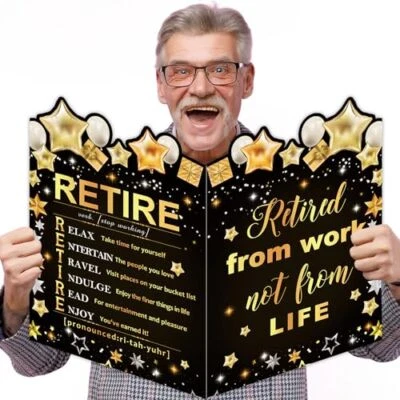 Extra Large Retirement Greeting Card Retirement Party Retire 01 Black Gold - Image 1 of 4